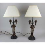 A pair of 20th century Blackamoor figural table lamps each with a male figure wearing a turban