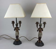 A pair of 20th century Blackamoor figural table lamps each with a male figure wearing a turban