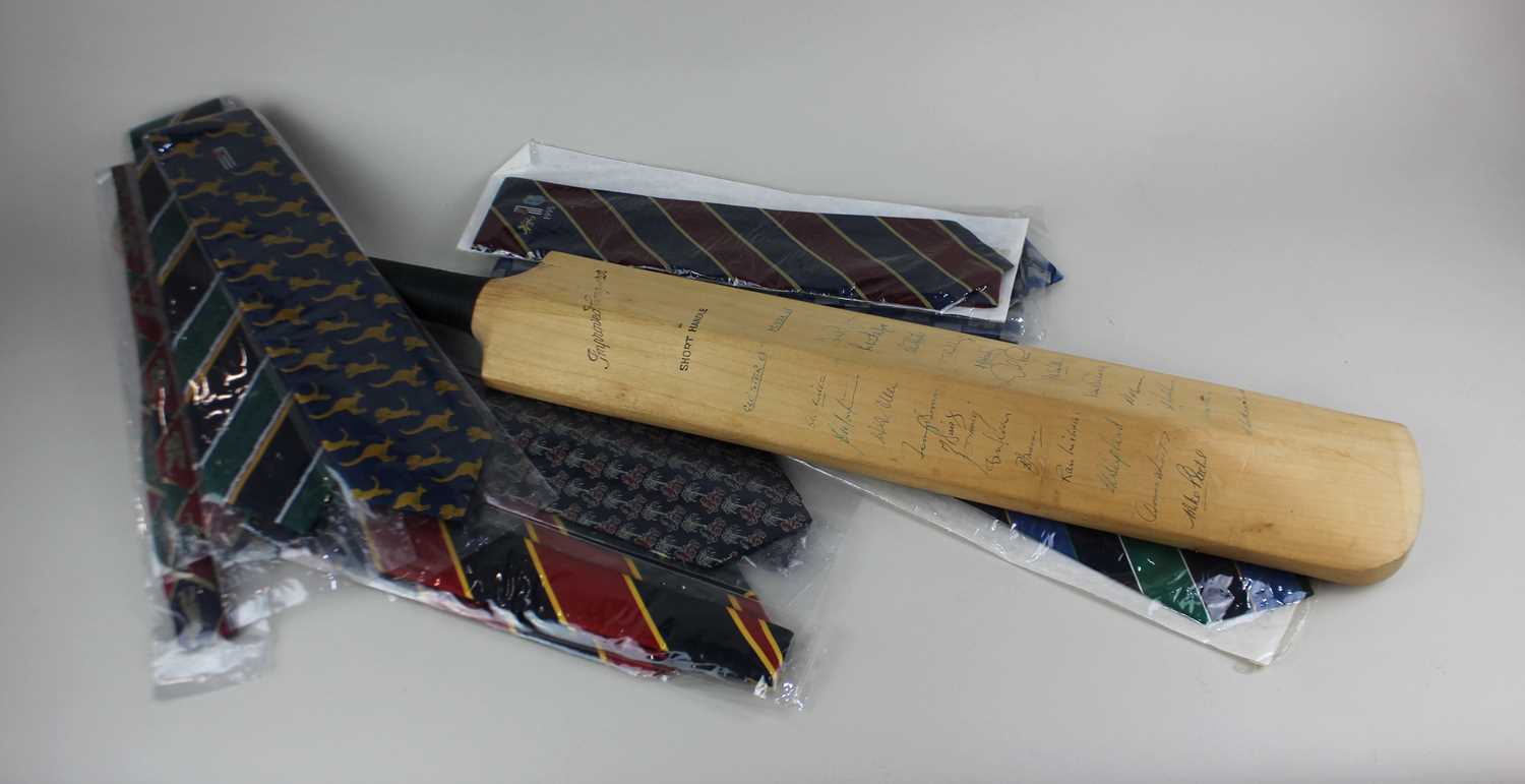 A signed cricket bat, the Australian, Gloucester and Middlesex teams, 1968 (some faded) together