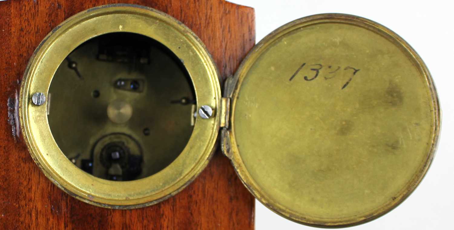 A small Edwardian mahogany mantle clock the circular enamel dial with Roman numerals 16.5cm high - Image 2 of 2