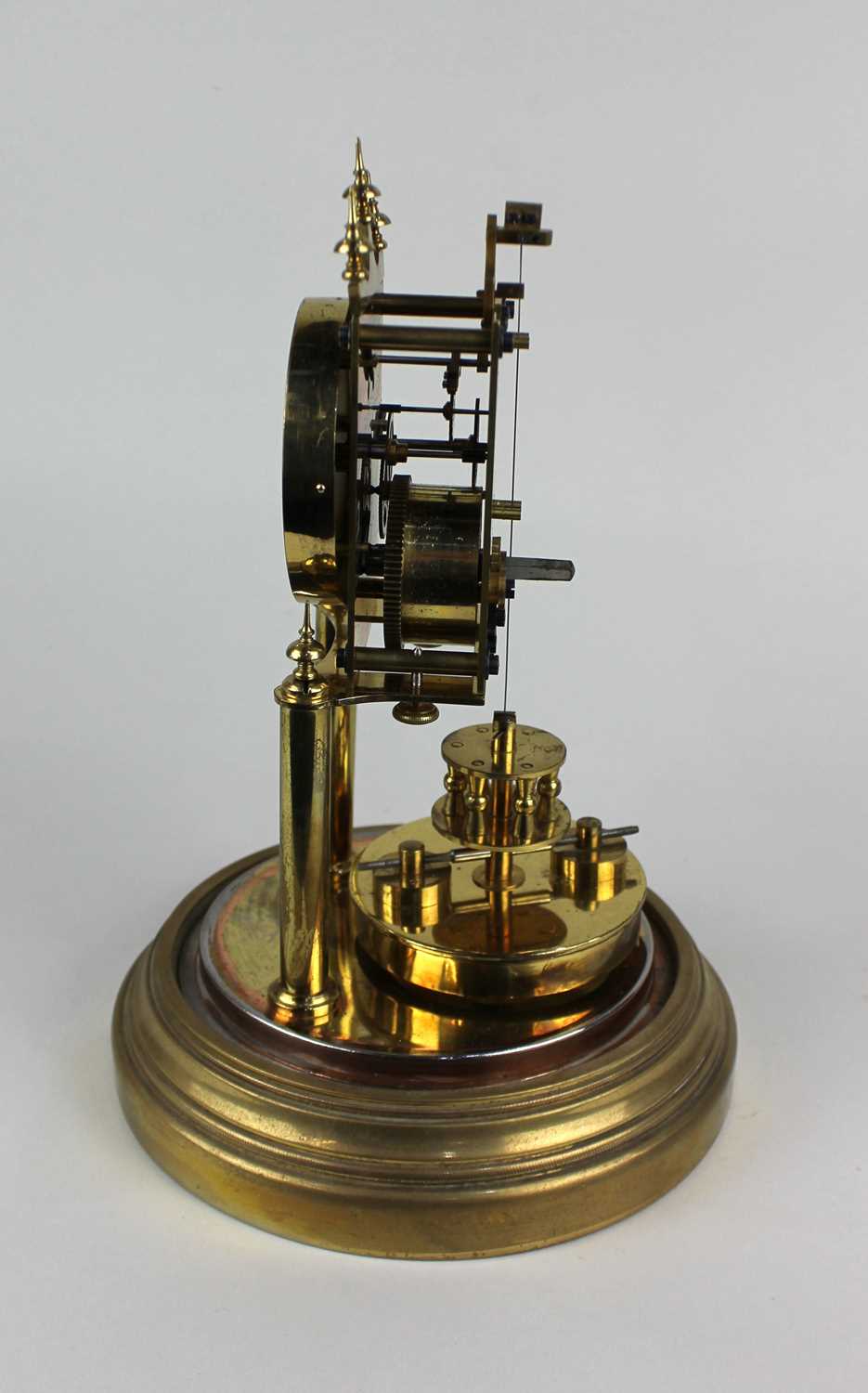 A gilt metal anniversary mantle clock under a glass dome on circular base, 29cm - Image 3 of 6