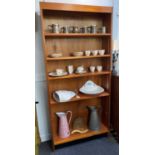 A modern mahogany open bookcase with five adjustable shelves 198cm high, 93cm wide