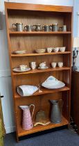 A modern mahogany open bookcase with five adjustable shelves 198cm high, 93cm wide