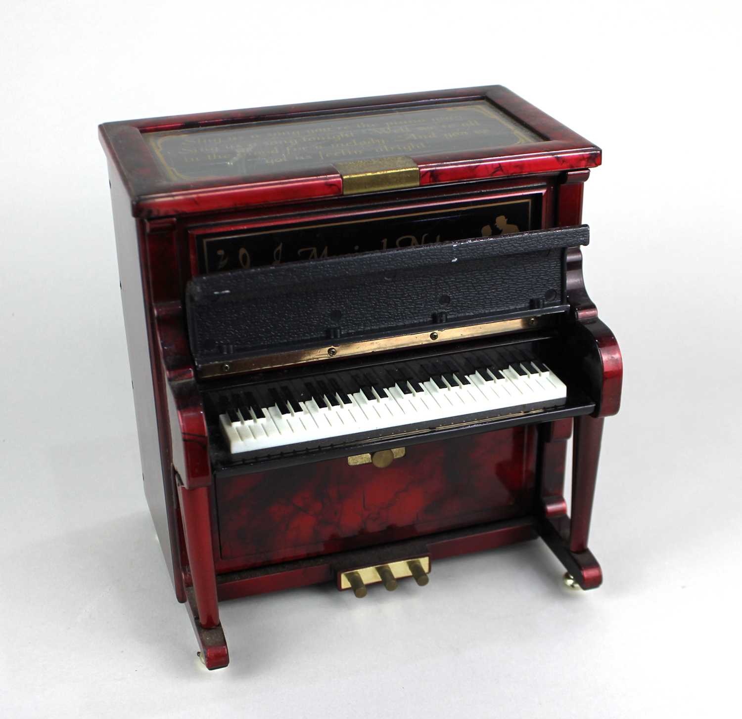 A novelty musical jewellery box modelled a piano clockwork mechanism with sliding trays and flip - Image 2 of 3