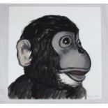 Peter Jones (b 1968), monkey, oil on paper, dated 4/2/07 and signed in pencil, 20.5cm by 20.5cm,