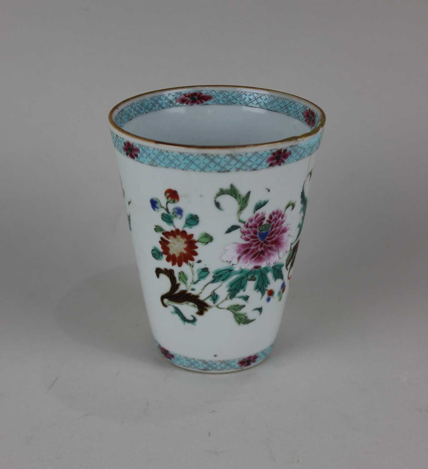 A Chinese porcelain vase circular tapered form decorated with flowers and blossom (a/f repair and