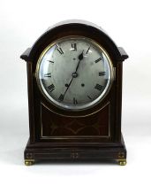 An elegant Edwardian brass inlaid and brass mounted mahogany chiming bracket clock, c.1900/1920,