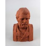 A Victorian terracotta bust by G Atkinson modelled as John Ruskin at Brantwood 1881, published by