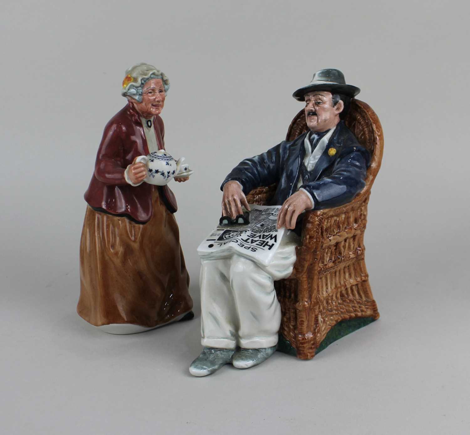 Two Royal Doulton porcelain figures 'Teatime' and 'Taking Things Easy'