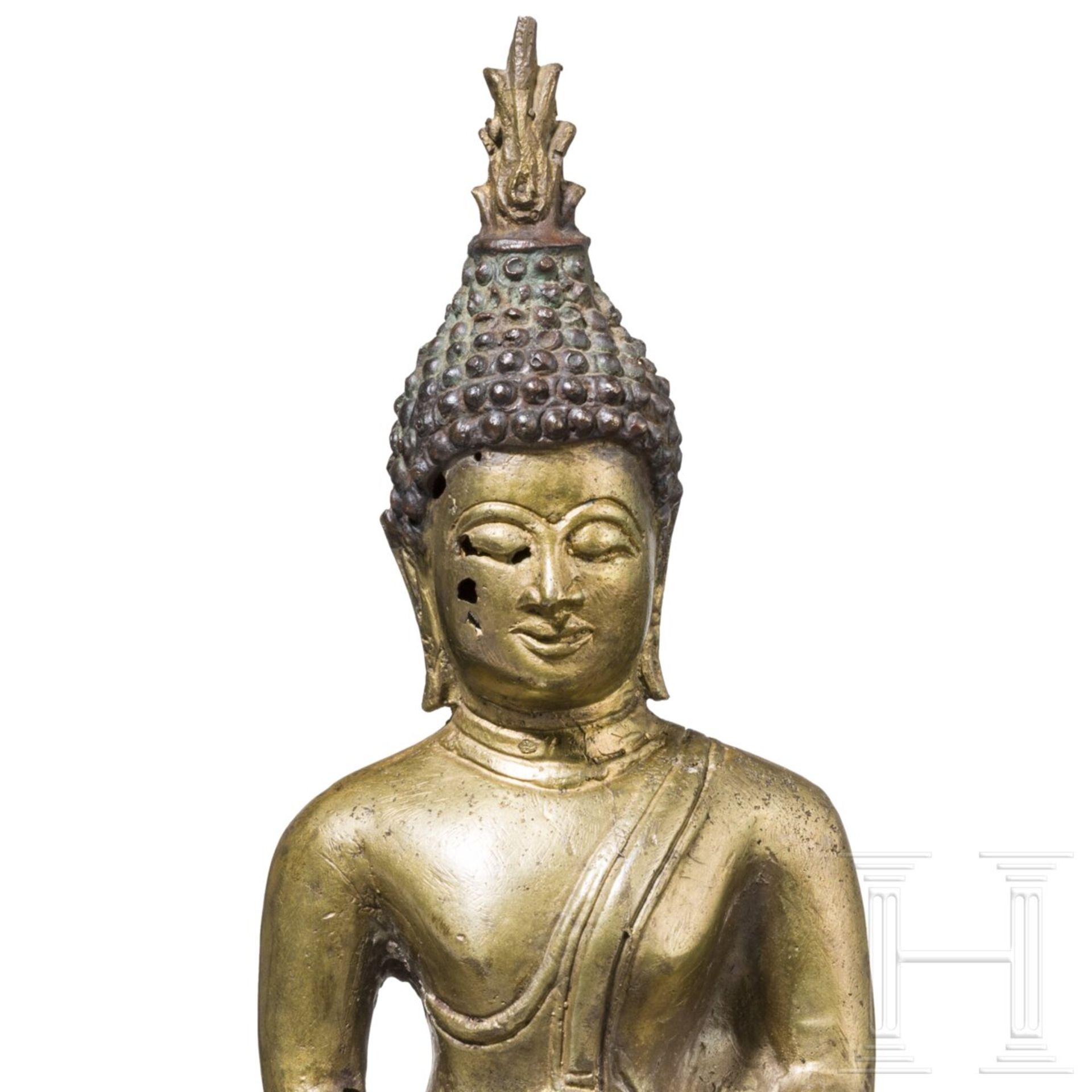 Shakyamuni in Dhyana-Mudra aus vergoldeter Bronze, Thailand, Lan-Na-Königreich, 15./16. Jhdt. - Image 5 of 5