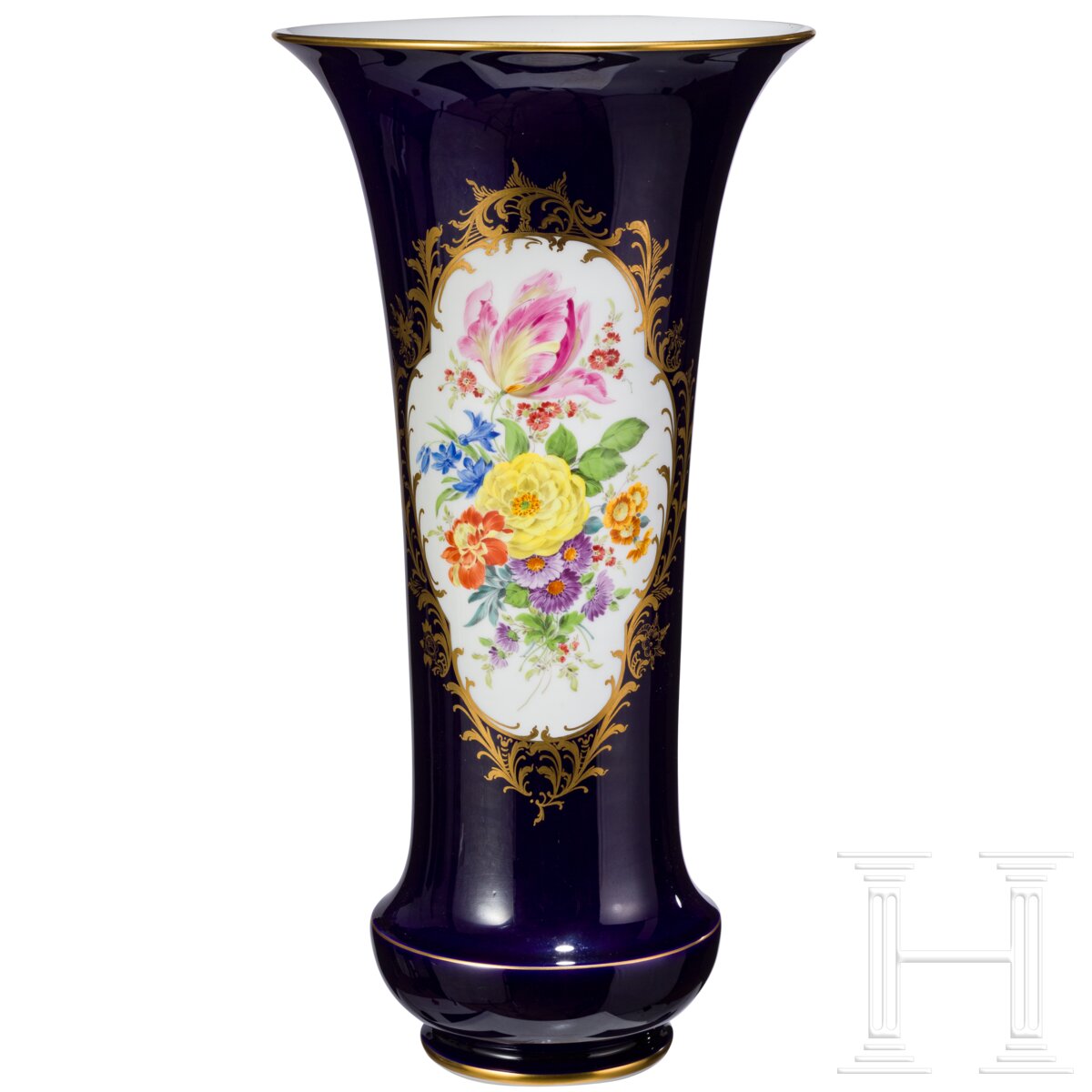 Große Vase mit kobaltblauem Fond, Meissen, 20. Jhdt.