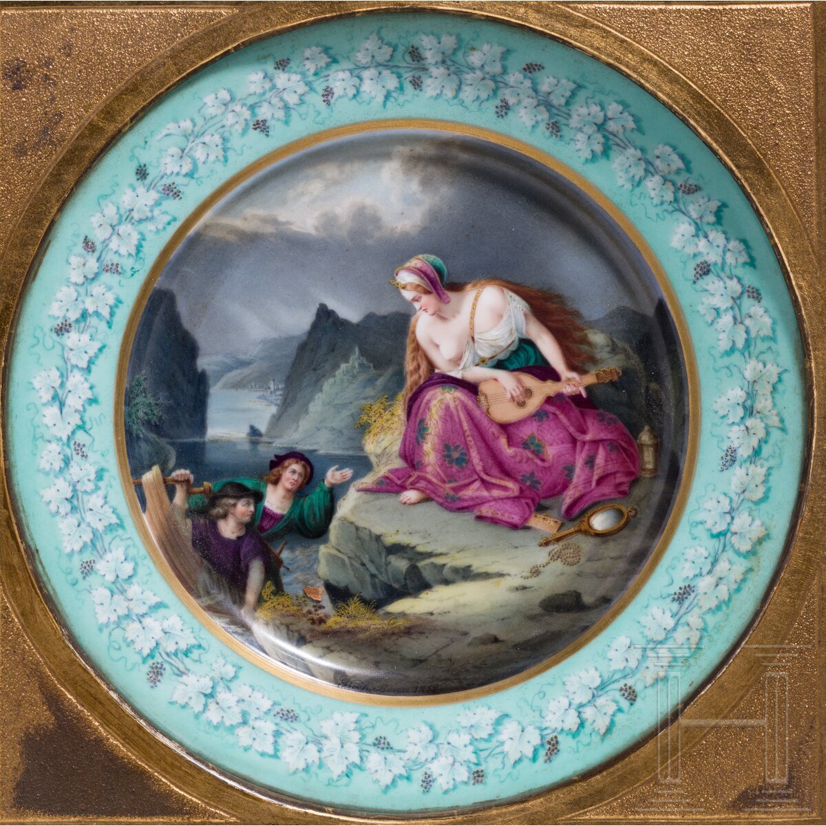 Gerahmter Porzellanteller mit Loreley, Bonn, datiert 1877 - Image 2 of 3