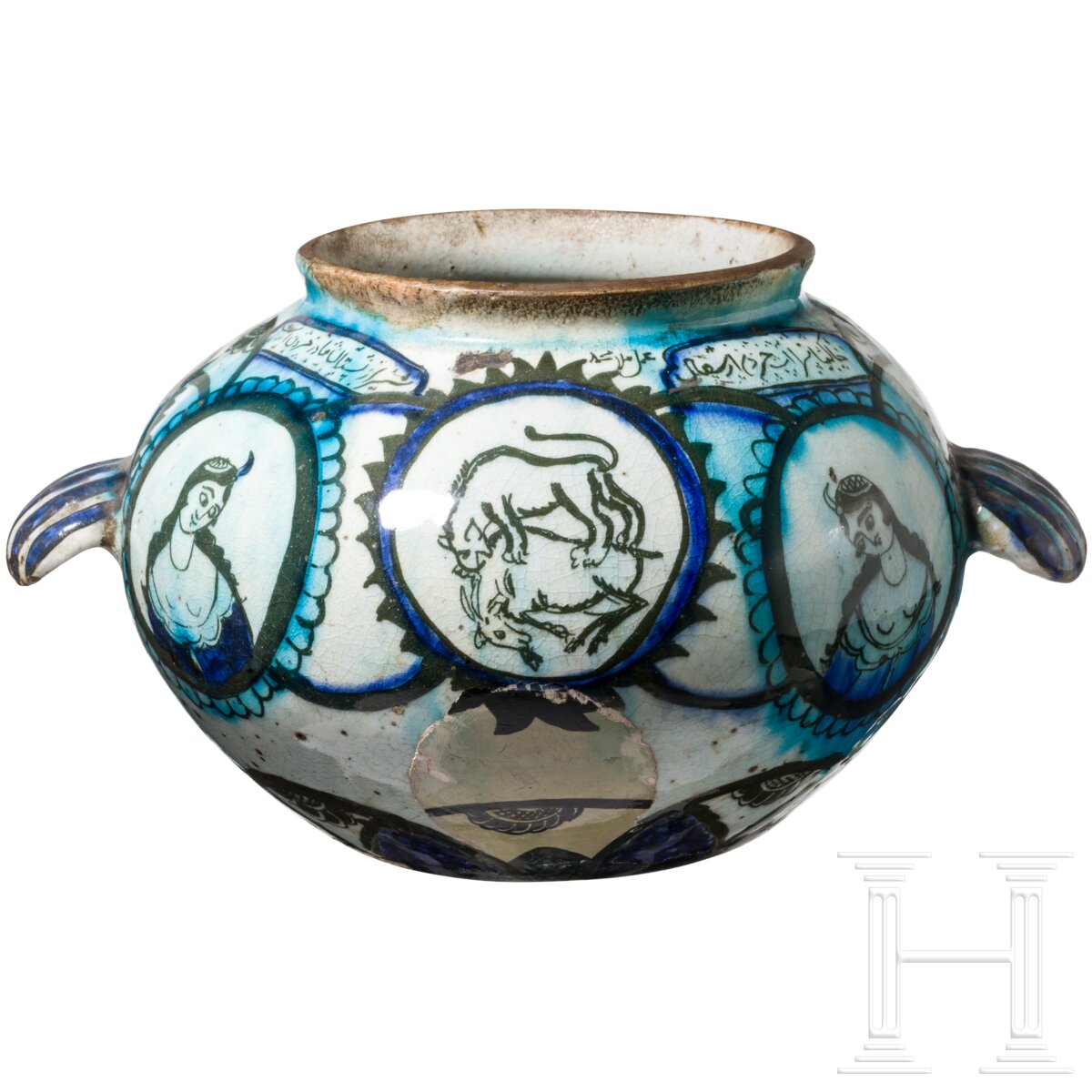 Weiß-blaue Qajar-Vase, Persien, 19. Jhdt.