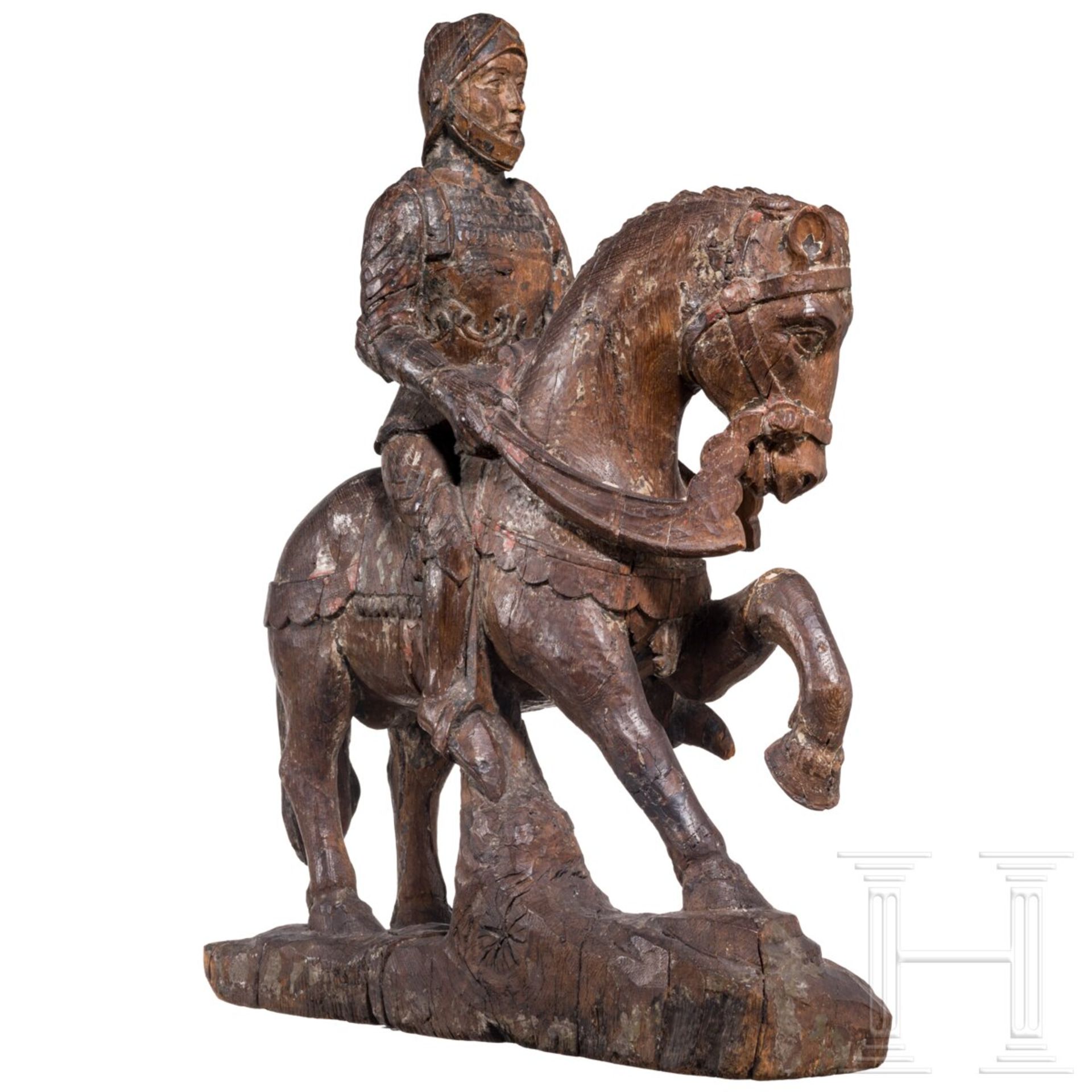 Seltene Skulptur eines spätgotischen Ritters, Niederrhein, um 1500 - Image 2 of 5