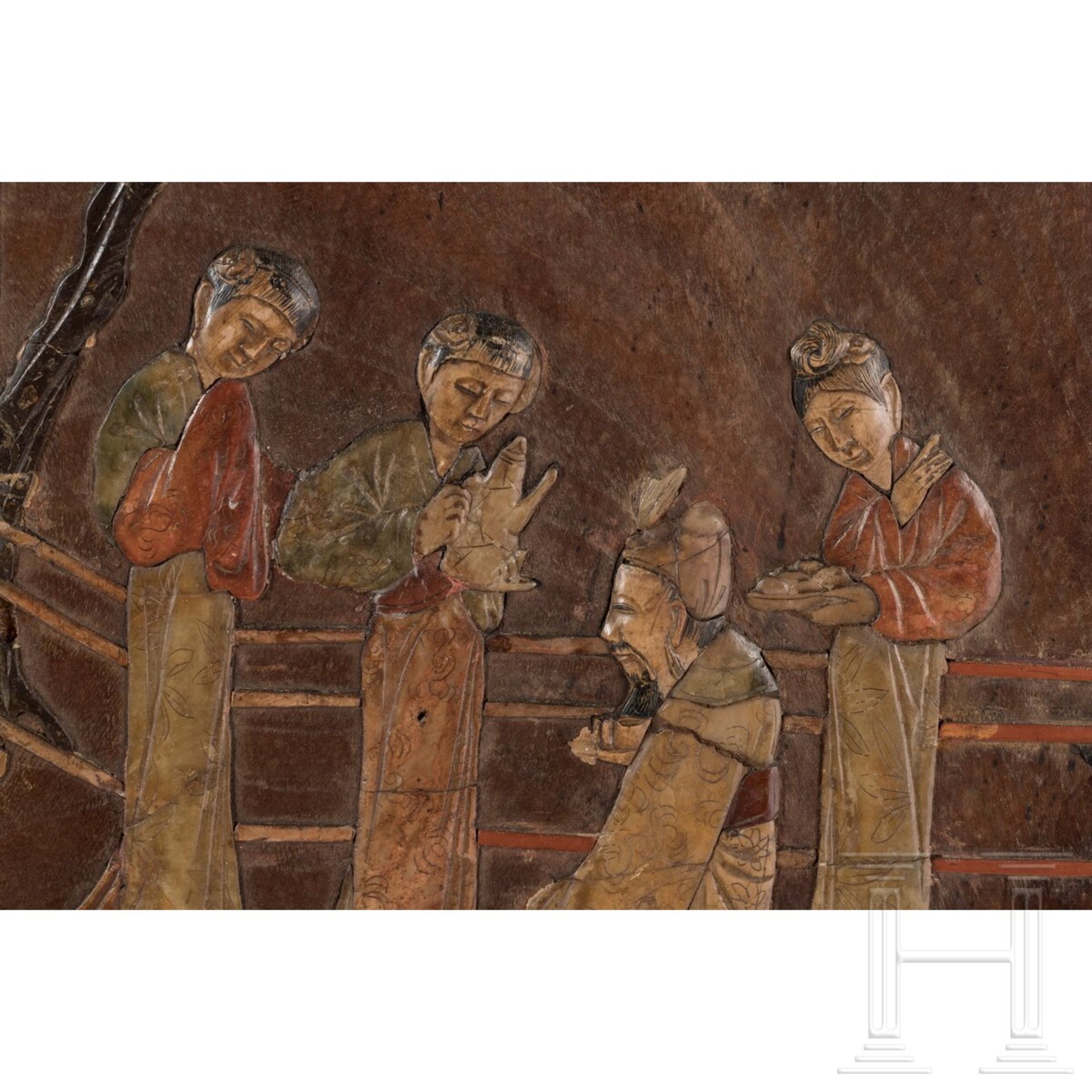 Steineingelegtes Holzpaneel, China, 19. Jhdt. - Bild 3 aus 4