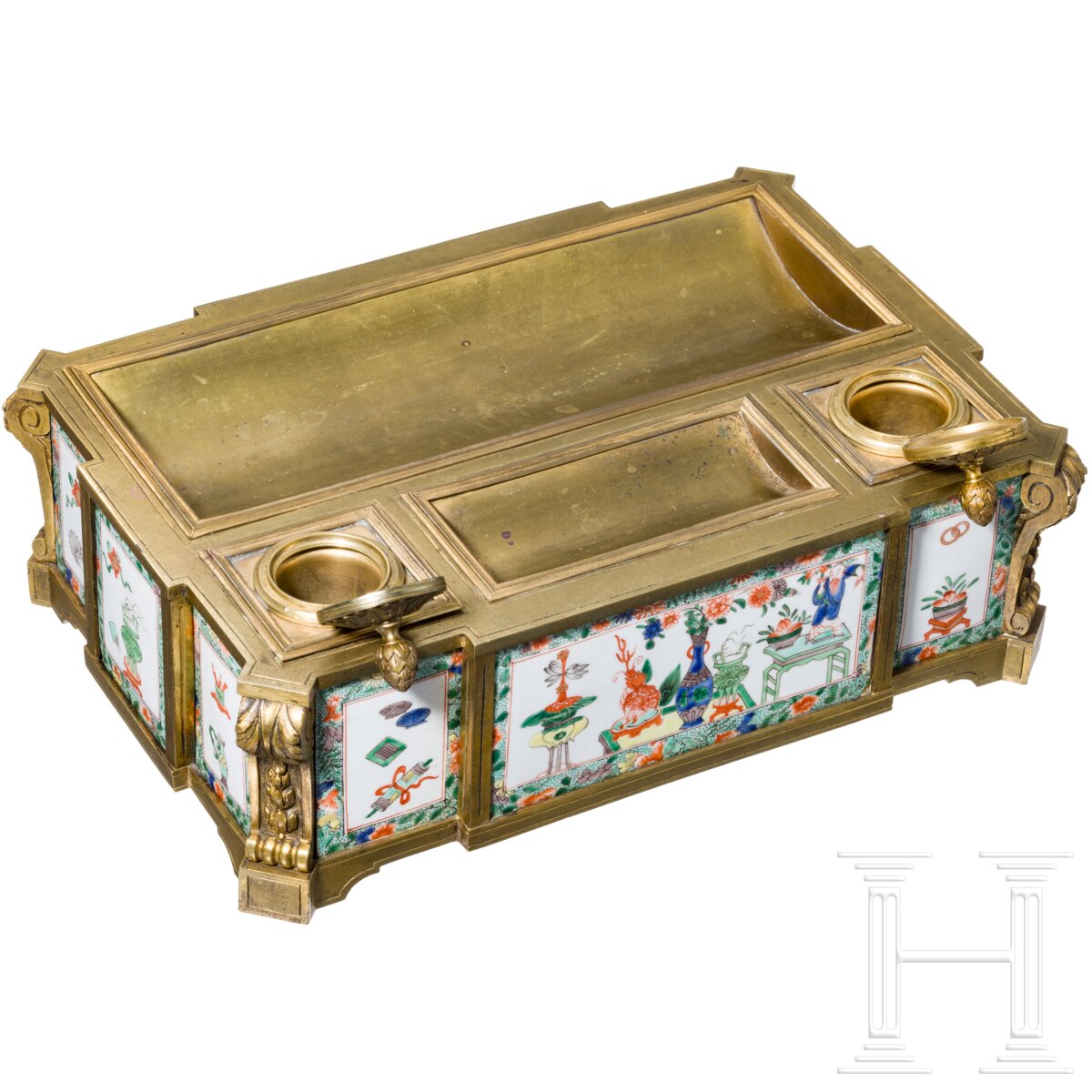 Ormolu-Schreibtischset mit chinesischen Porzellanplaketten, Frankreich, um 1800 - Image 2 of 6