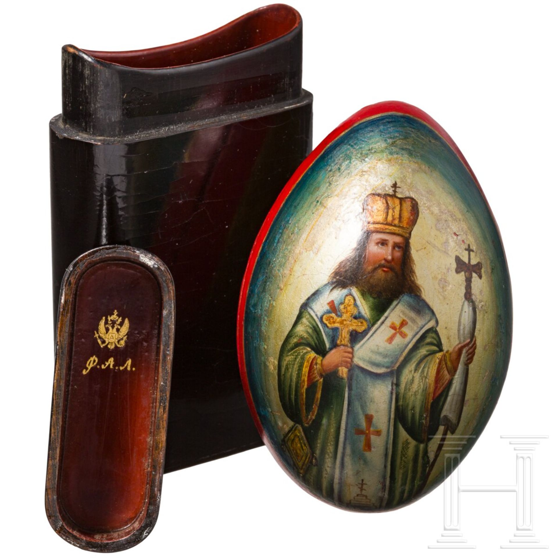 Lack-Zigarrenetui und Ei mit Kreml-Ansicht, Russland, Danilowo, Fabrik Aleksandr Lukutin, 1863-76 un - Image 2 of 5
