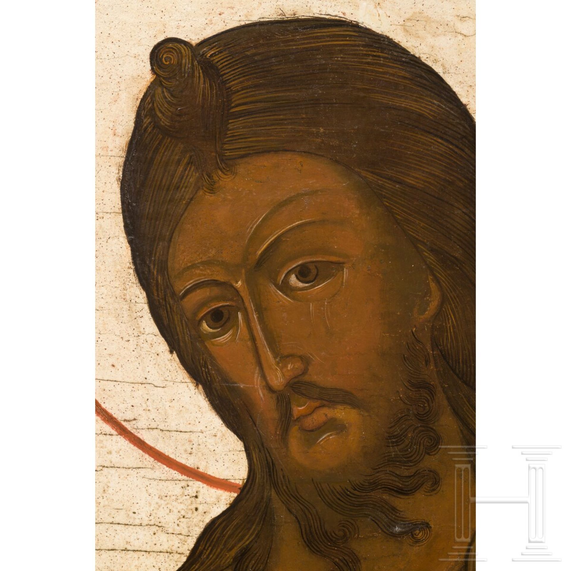 Große Ikone mit dem Heiligen Johannes dem Vorläufer aus einer Deesis, Russland, Anfang 19. Jhdt. - Image 4 of 5