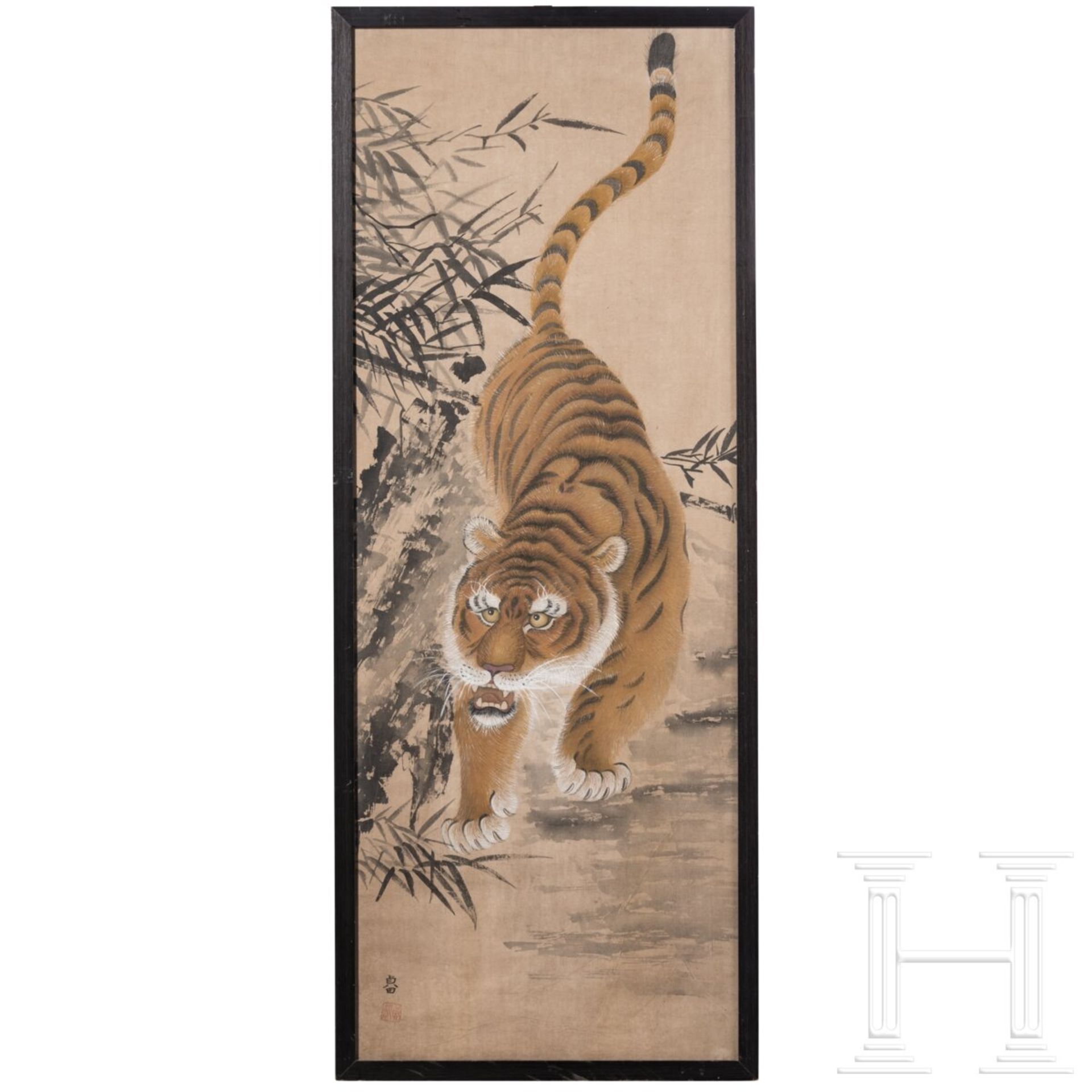 Seidenbild mit schreitendem Tiger, Japan, 1. Hälfte 20. Jhdt.