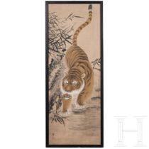 Seidenbild mit schreitendem Tiger, Japan, 1. Hälfte 20. Jhdt.