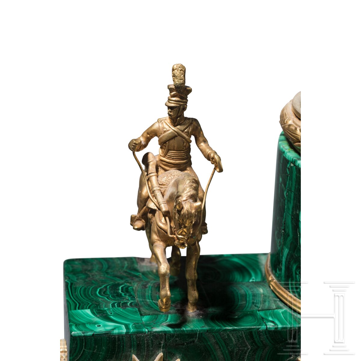 Große feuervergoldete Bronze- und Malachit-Tischuhr - Image 8 of 11