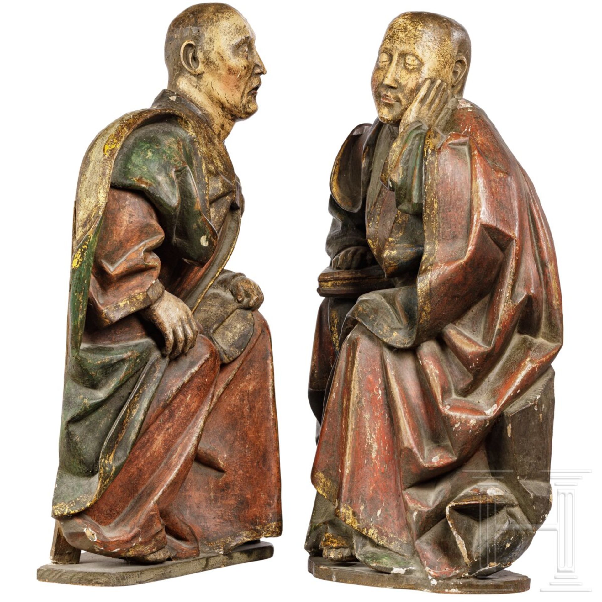 Zwei Mönche, polychrom gefasstes Holz, Macao/China, 18. - 19. Jhdt.  - Bild 2 aus 6