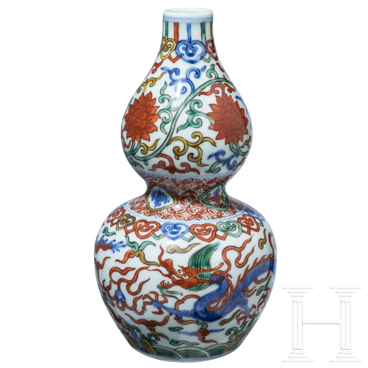 Doppelkürbis-Wucai-Vase mit Jiajing-Sechszeichenmarke, China, 20. Jhdt. - Image 2 of 28