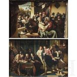 Ein Paar kleine Genrebilder in der Art des Jan Steen, flämisch, 19. Jhdt.