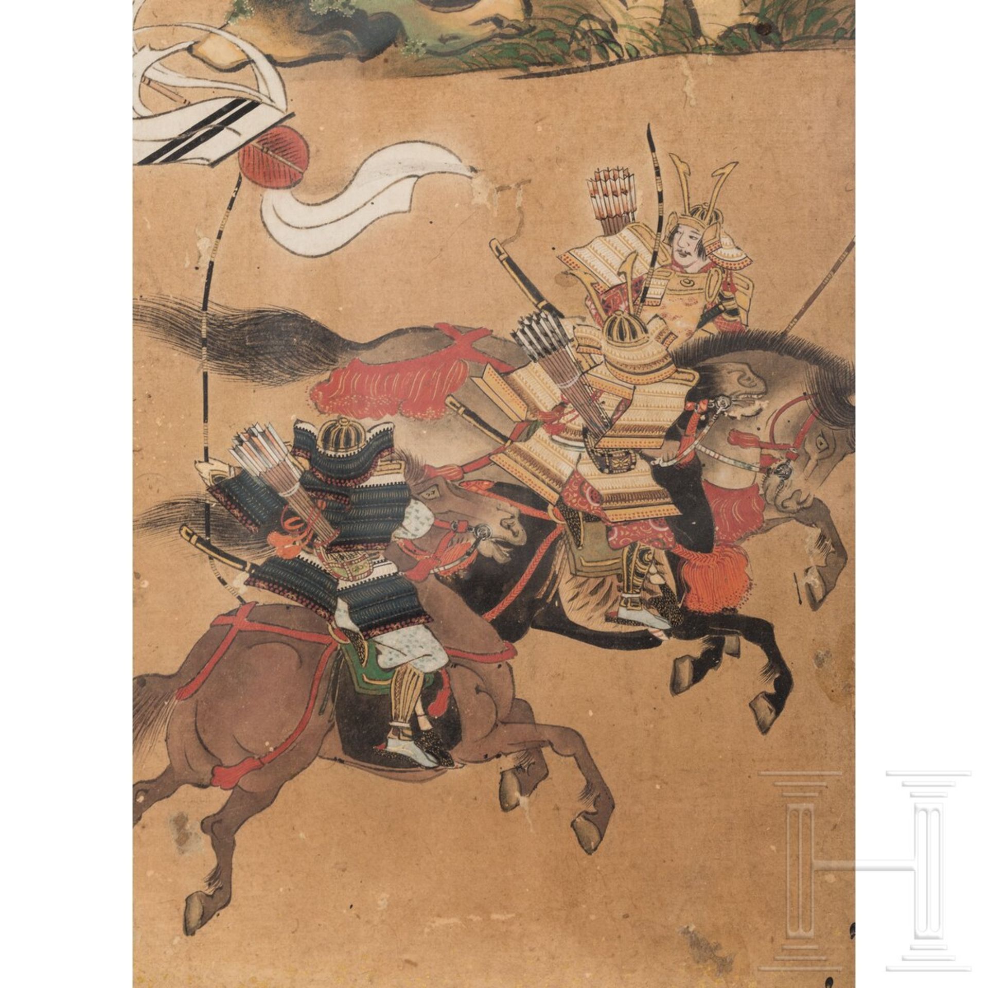 Kämpfende Samurai, Rimpa-Blattgoldmalerei, Japan, Edo-/Meiji-Periode - Bild 2 aus 4