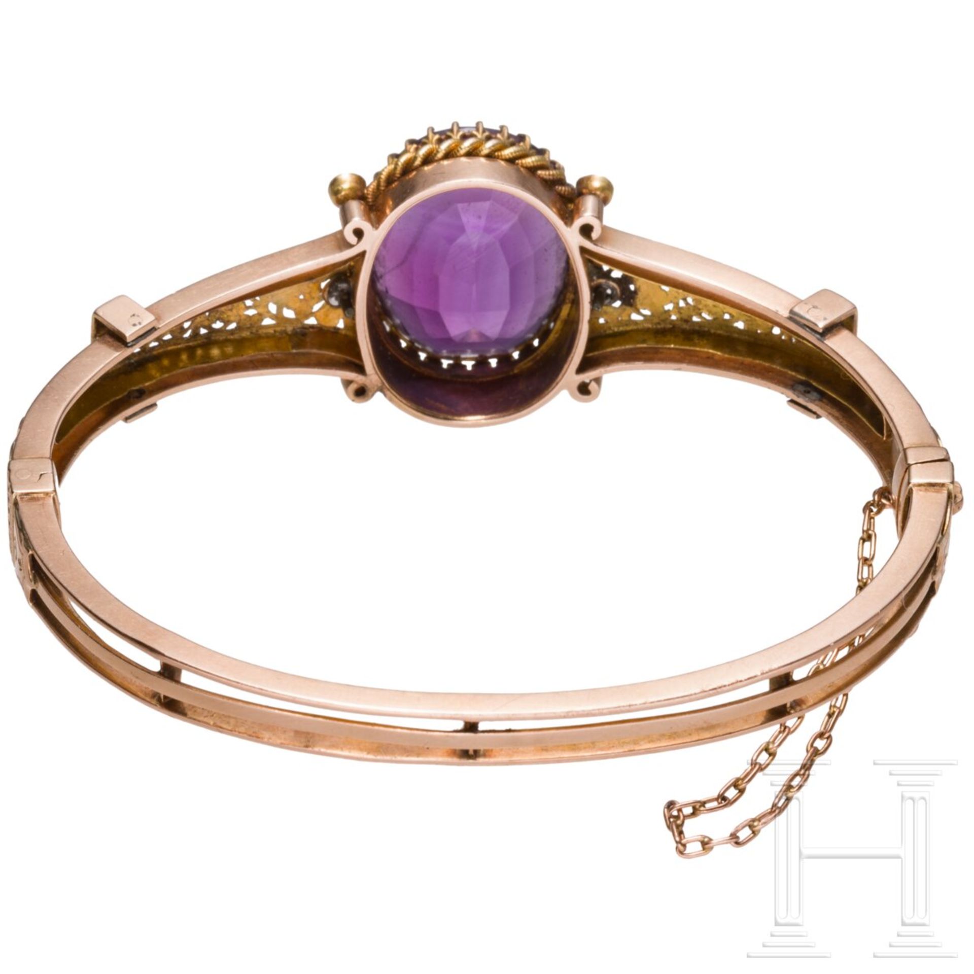 Armreif mit Amethyst, um 1880 - Bild 4 aus 4