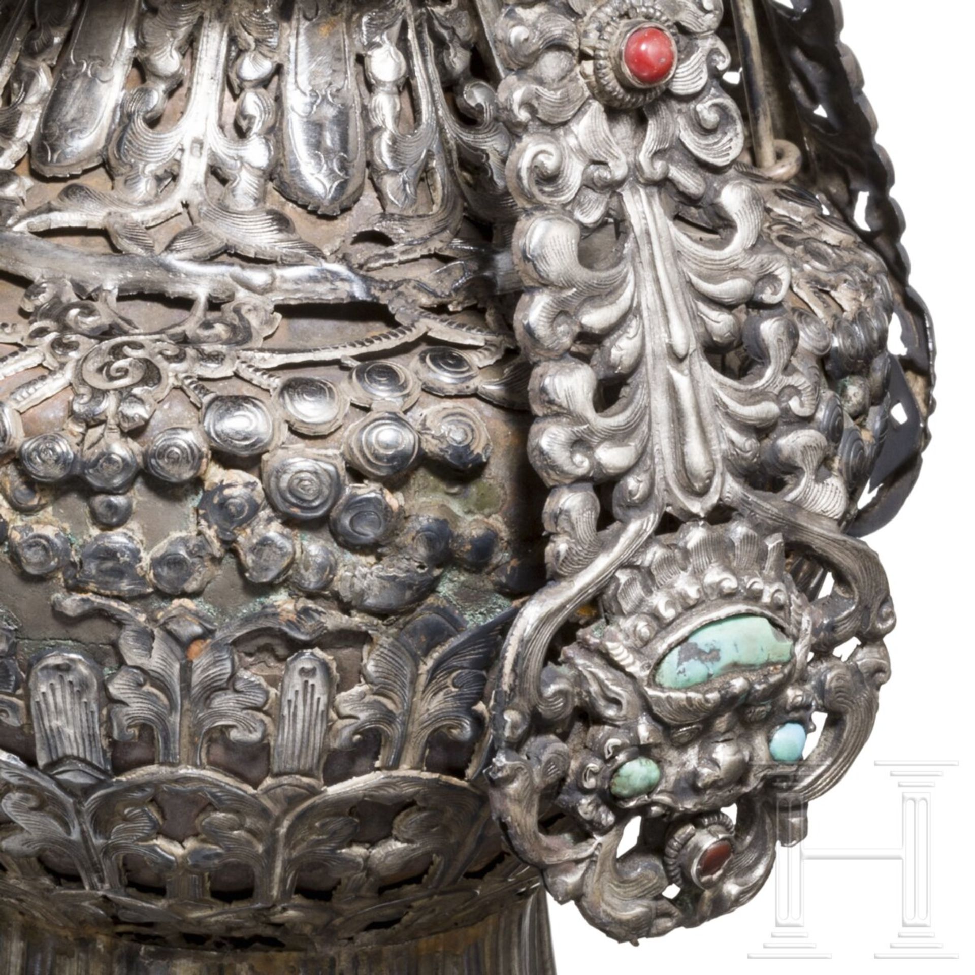 Luxuriöses Paar silbermontierter Ritualgefäße (Bumpa), Tibet, 19. Jhdt. - Bild 5 aus 6