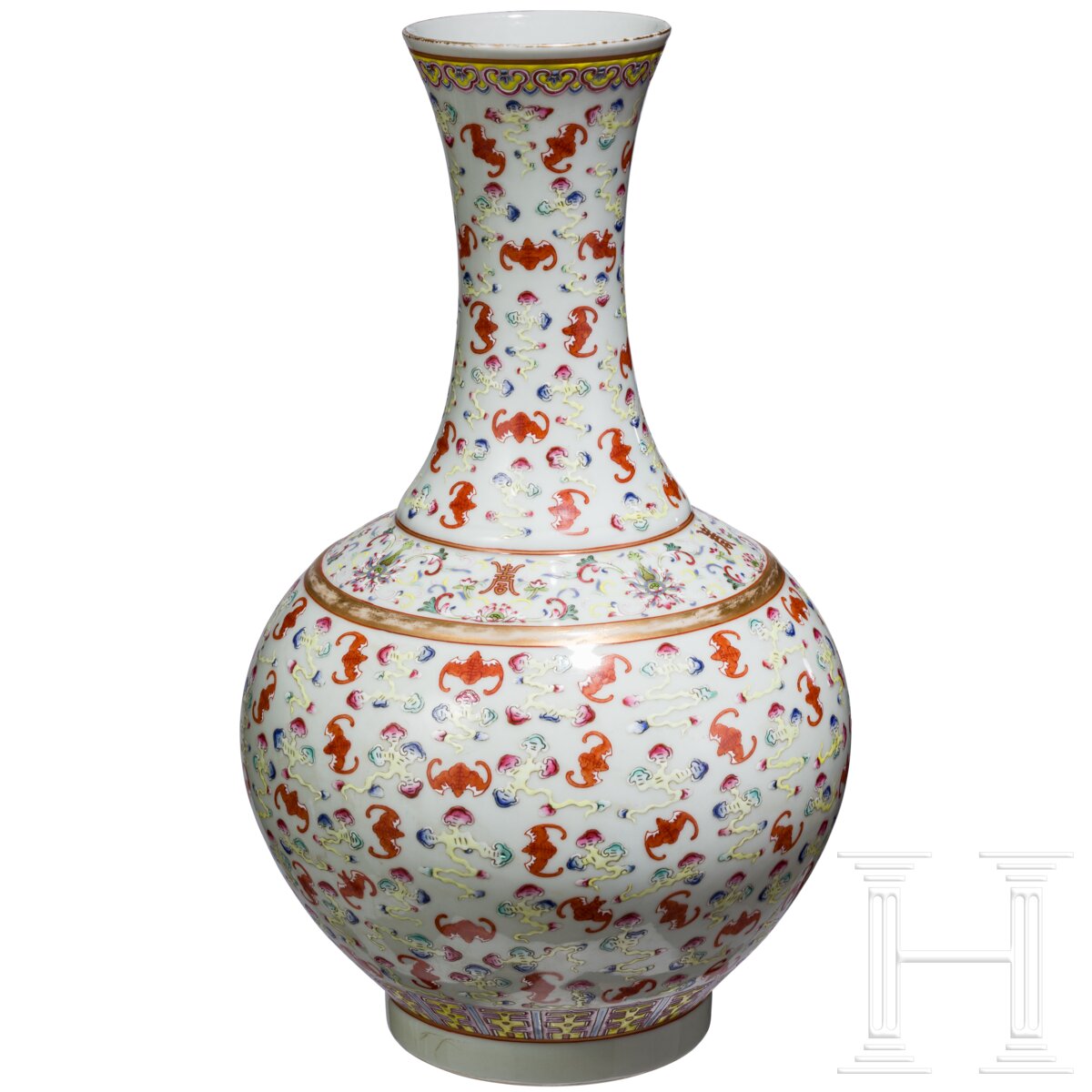 Große Famille-rose-Vase mit Fledermäusen und Guangxu-Sechszeichenmarke, China, wohl aus dieser Zeit - Bild 2 aus 12