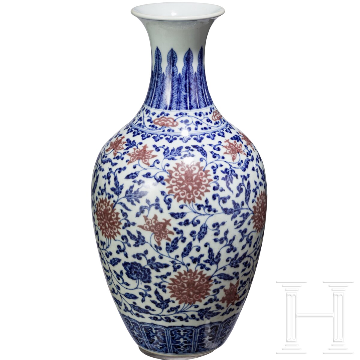 Große blau-weiße Vase mit kupferroten Lotusblüten, China, wohl Qianglong-Periode - Image 2 of 16