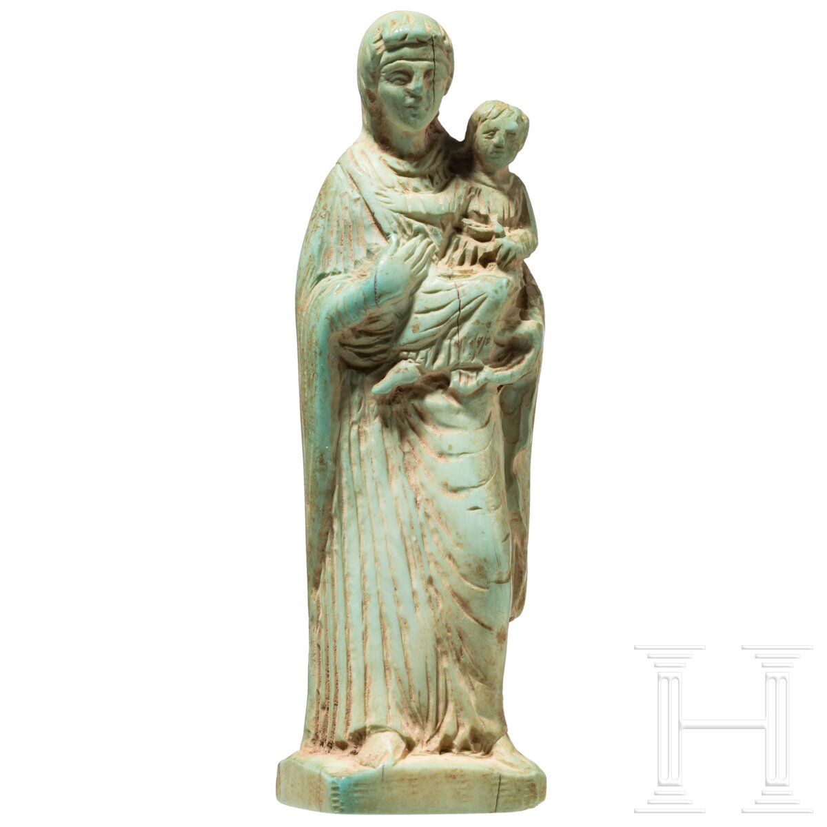 Statuette der Gottesmutter mit Kind, Bein, byzantinisch, 13. - 14. Jhdt.