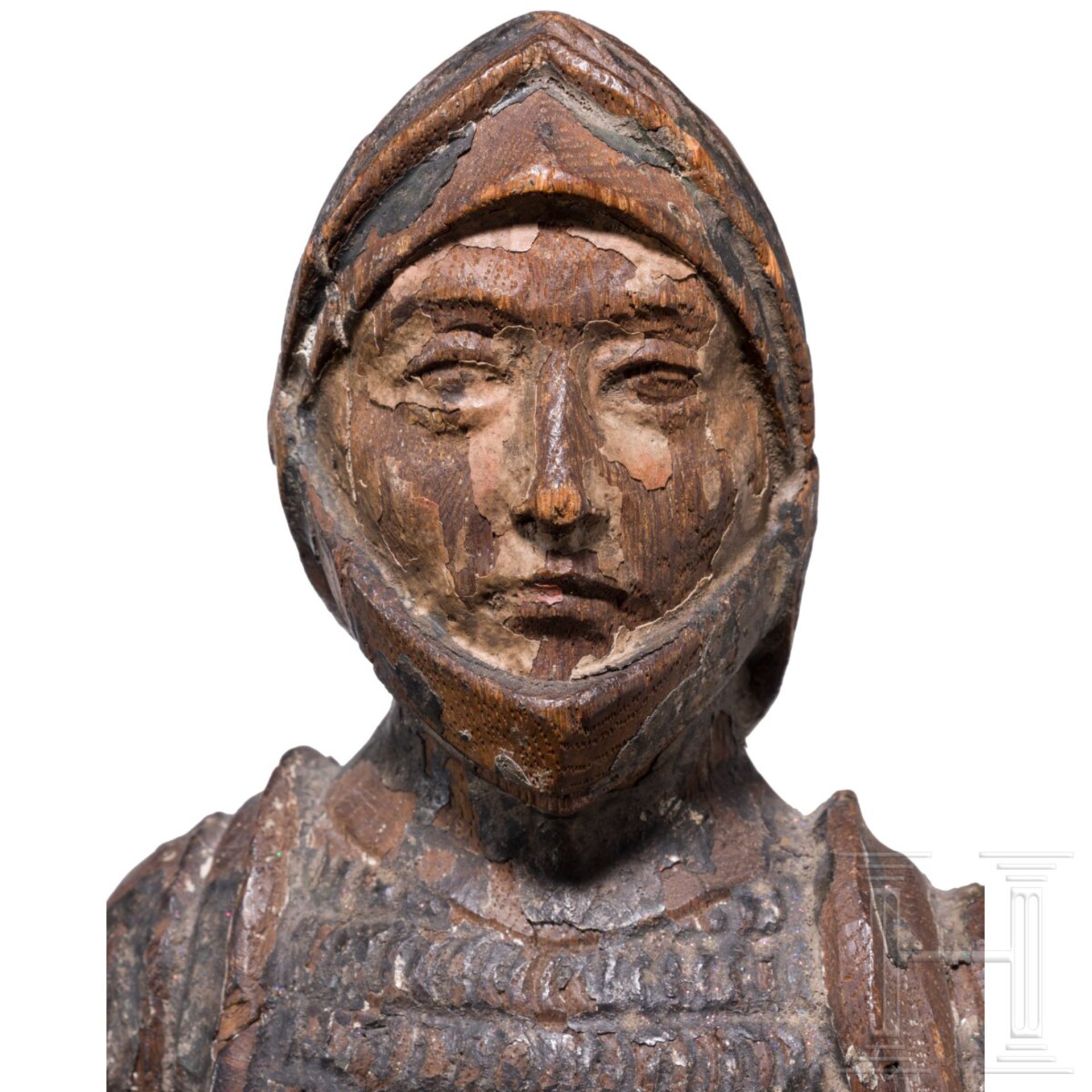 Seltene Skulptur eines spätgotischen Ritters, Niederrhein, um 1500 - Image 4 of 5