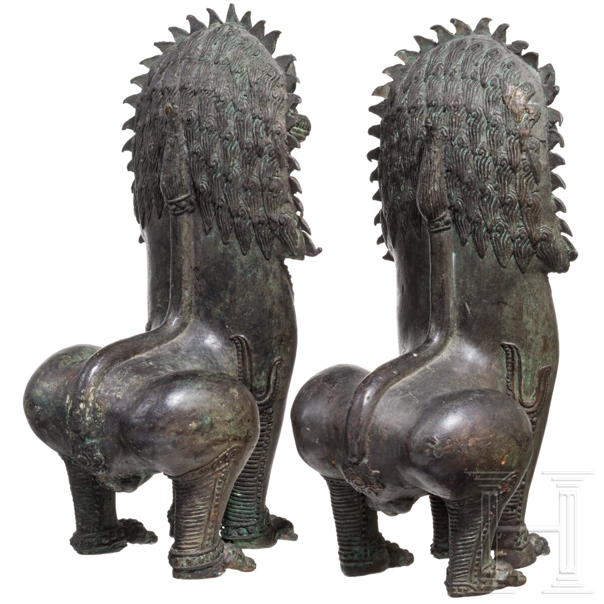 Ein Paar Tempellöwen aus Bronze, Burma, 19. Jhdt. - Image 3 of 5
