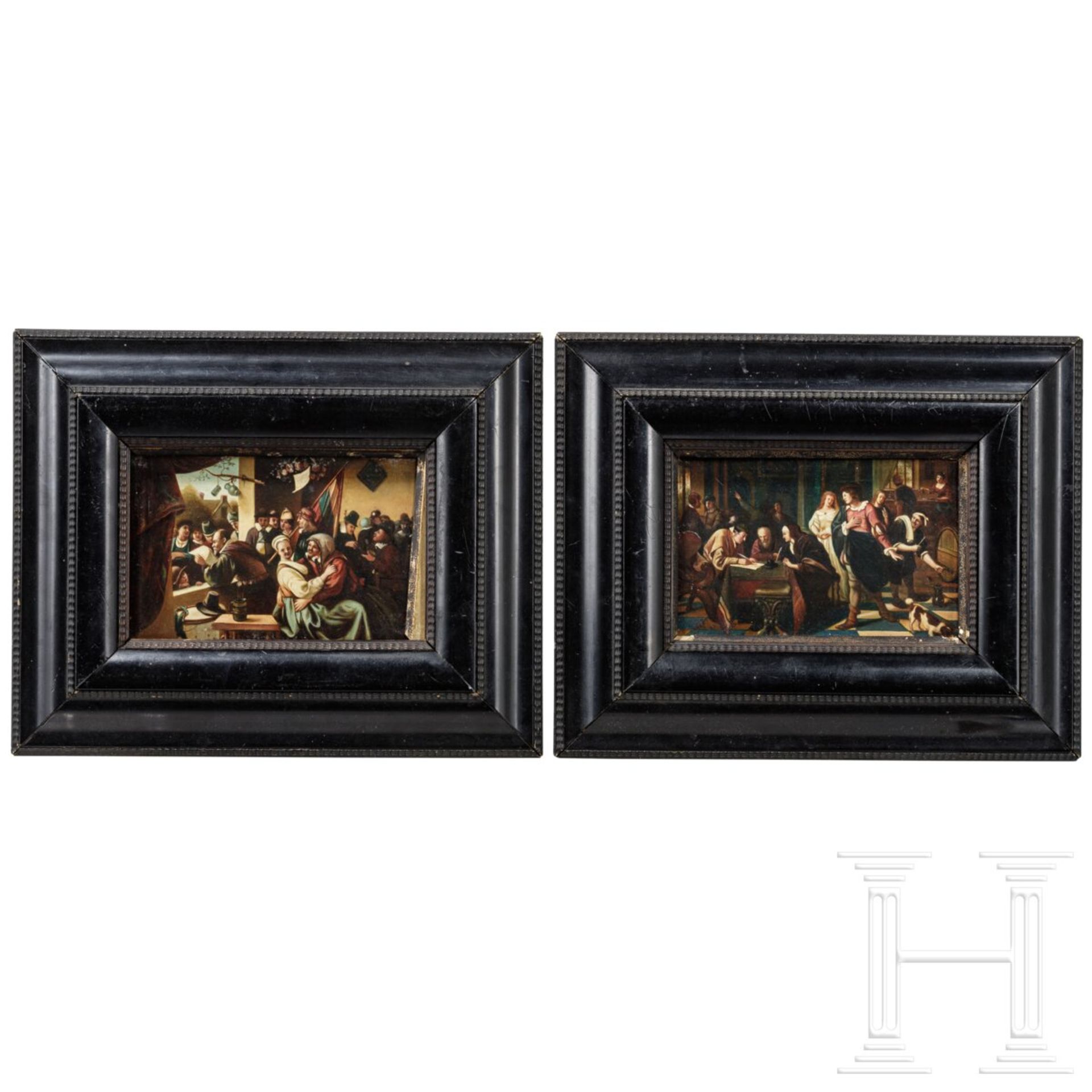 Ein Paar kleine Genrebilder in der Art des Jan Steen, flämisch, 19. Jhdt. - Image 3 of 5