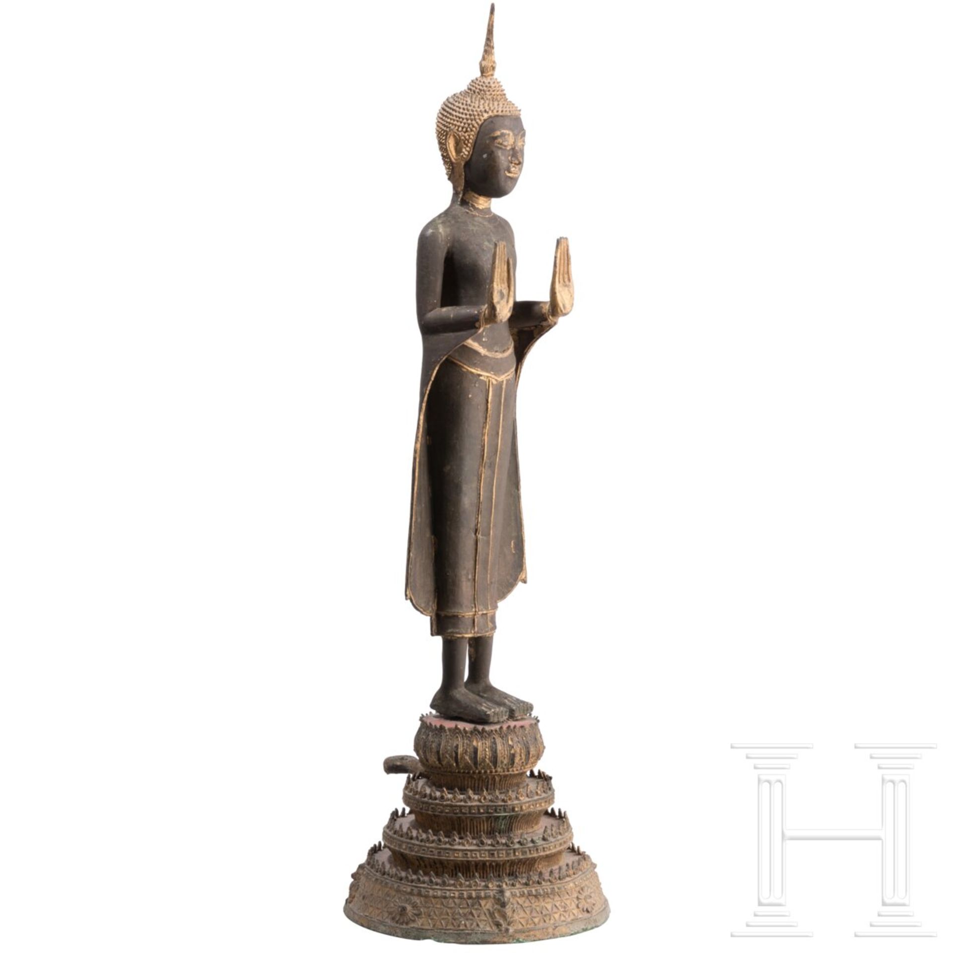 Stehender Buddha aus Bronze, Thailand, 19. Jhdt. - Bild 3 aus 5