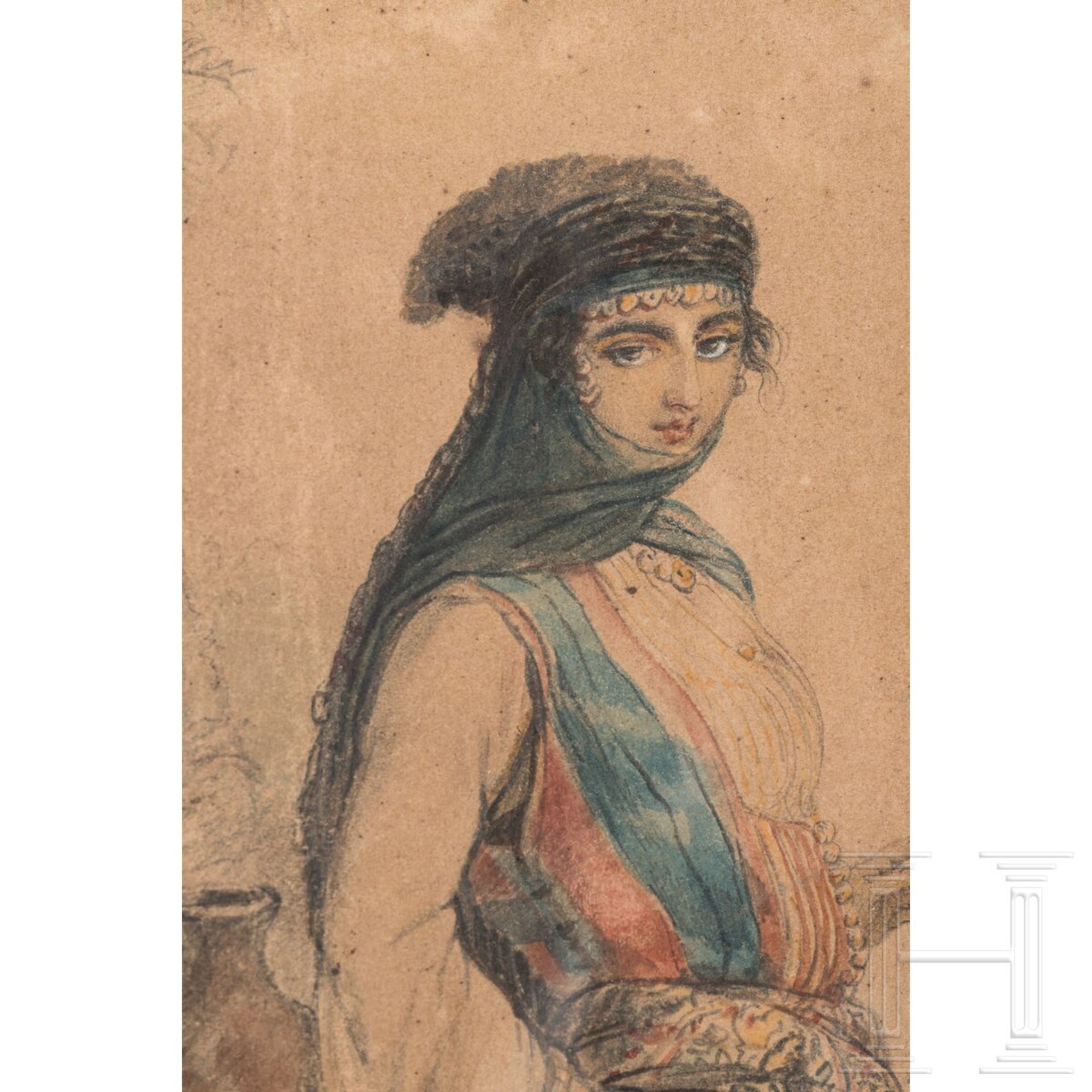 Eugène Romain van Maldeghem, "Femme druse" (Drusisches Mädchen), Niederlande, datiert 1843 - Bild 5 aus 7