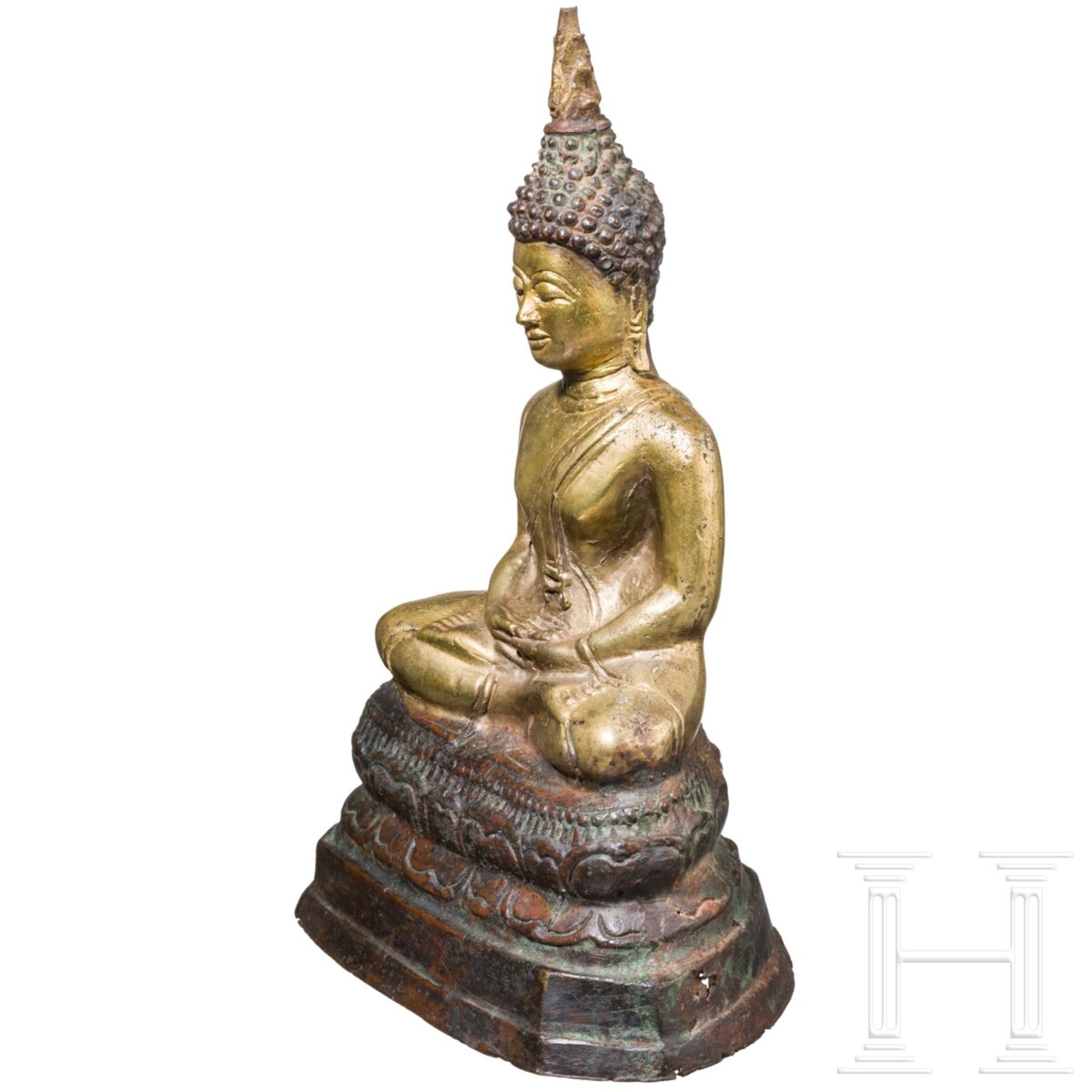 Shakyamuni in Dhyana-Mudra aus vergoldeter Bronze, Thailand, Lan-Na-Königreich, 15./16. Jhdt. - Image 2 of 5