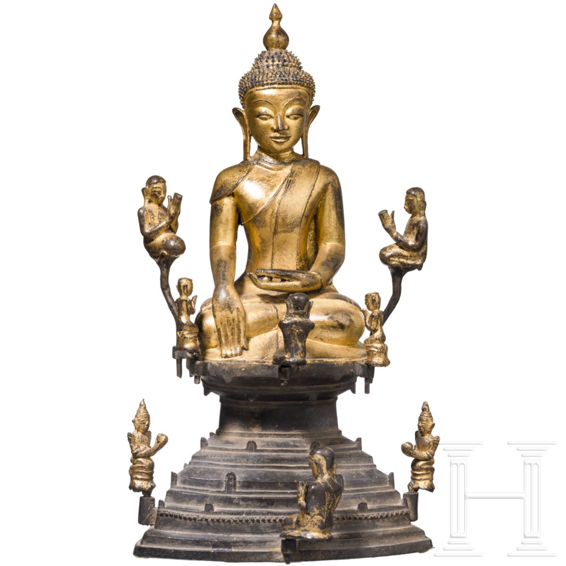 Lackierte und vergoldete Buddhafigur, Burma, 17./18. Jhdt.