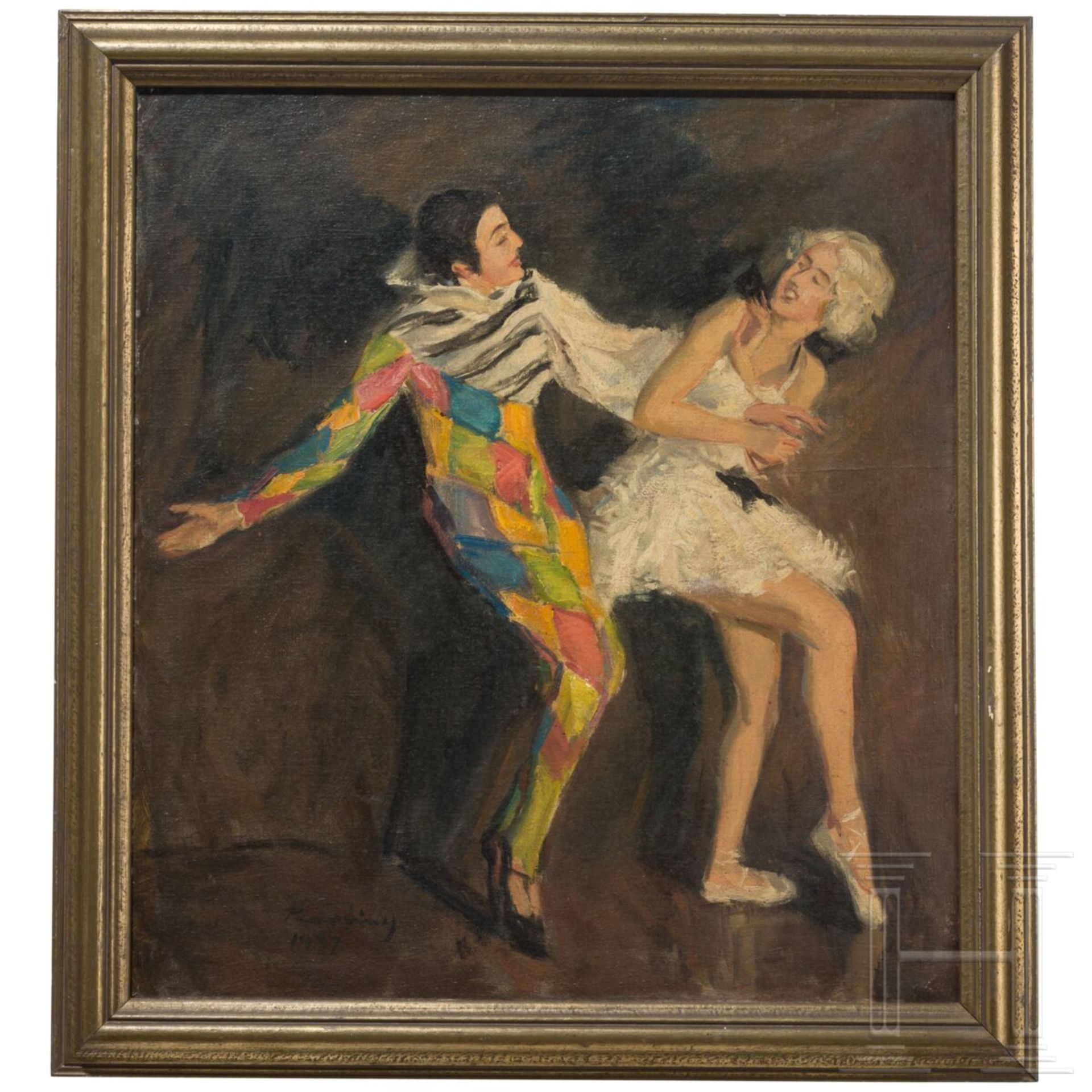 Wilhelm Hempfing, Harlekin und Kolumbine, deutsch, datiert 1937