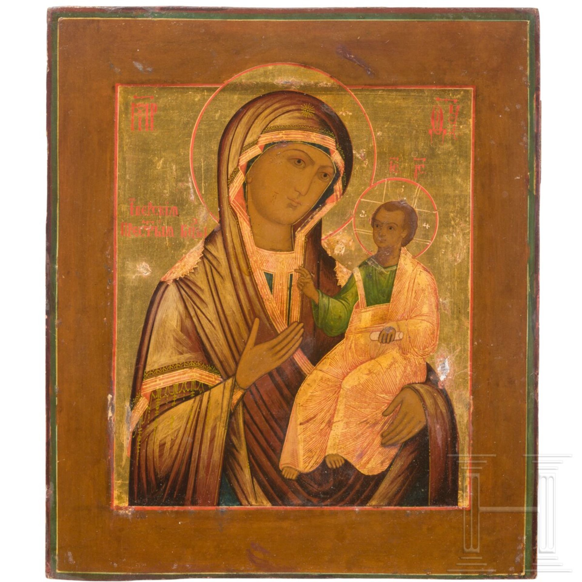 Ikone mit der Gottesmutter Iwerskaja mit Silberoklad und Silberfiligran, Russland, 19. Jhdt. (Ikone) - Image 2 of 6