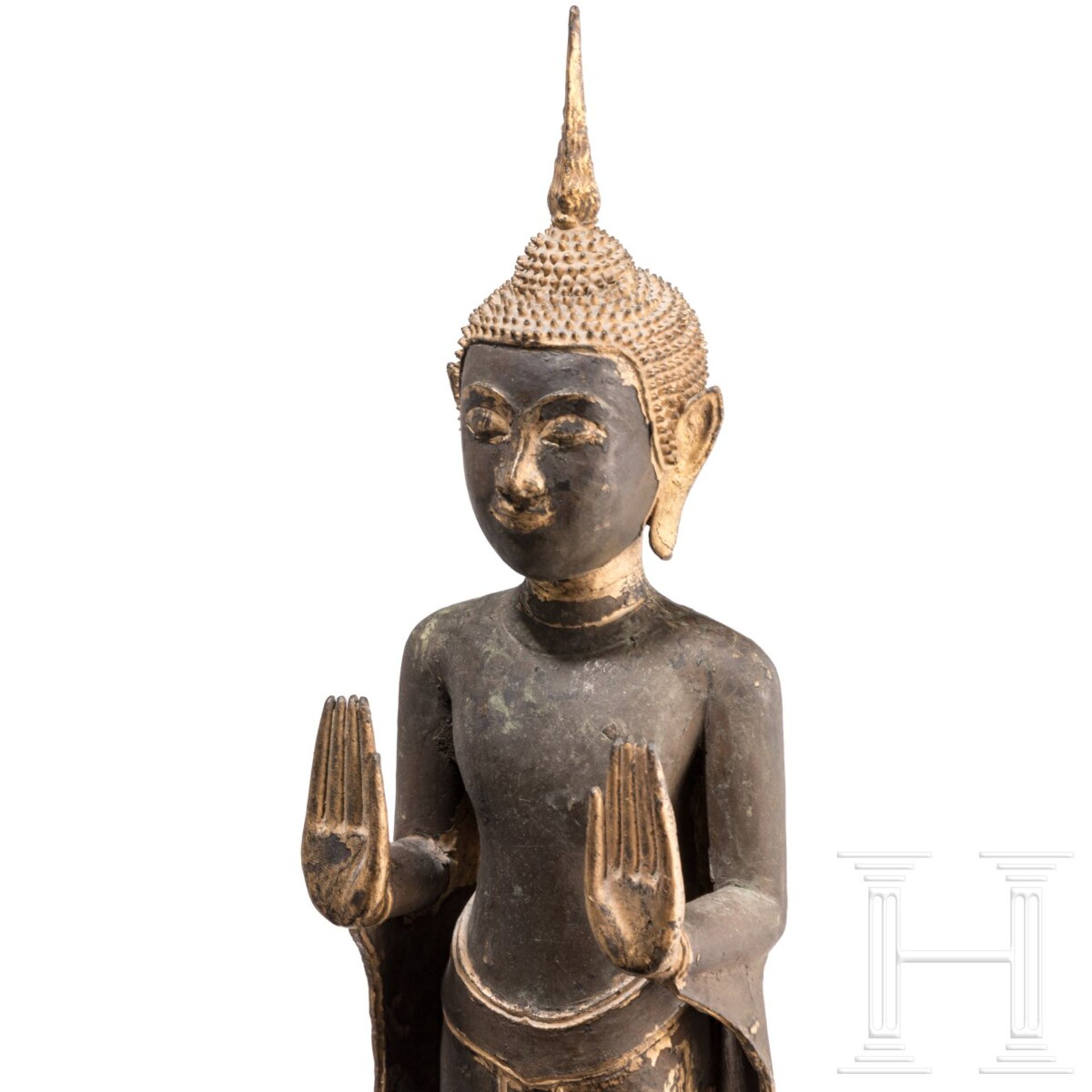 Stehender Buddha aus Bronze, Thailand, 19. Jhdt. - Image 4 of 5