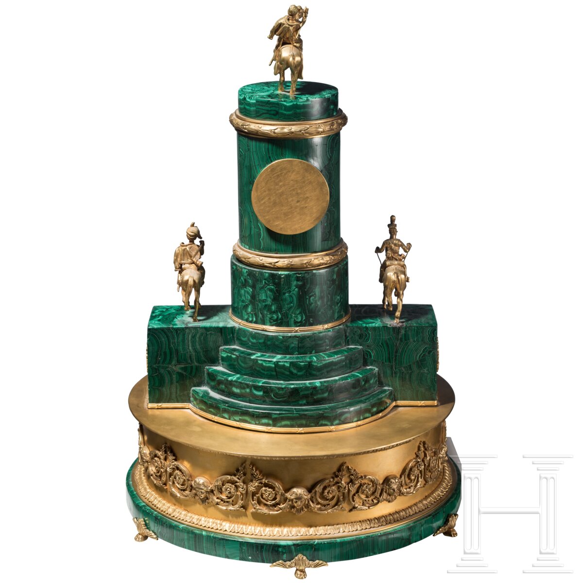 Große feuervergoldete Bronze- und Malachit-Tischuhr - Image 4 of 11