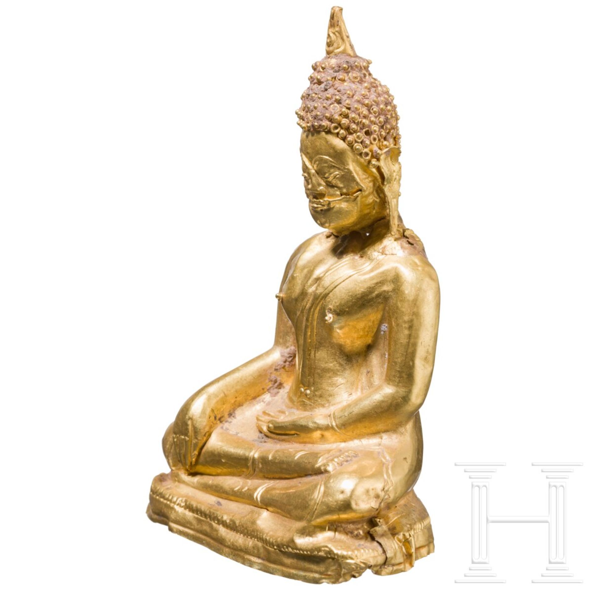 Kleine Buddha-Figur aus massivem Gold, Thailand, 17./18. Jhdt. - Bild 2 aus 5