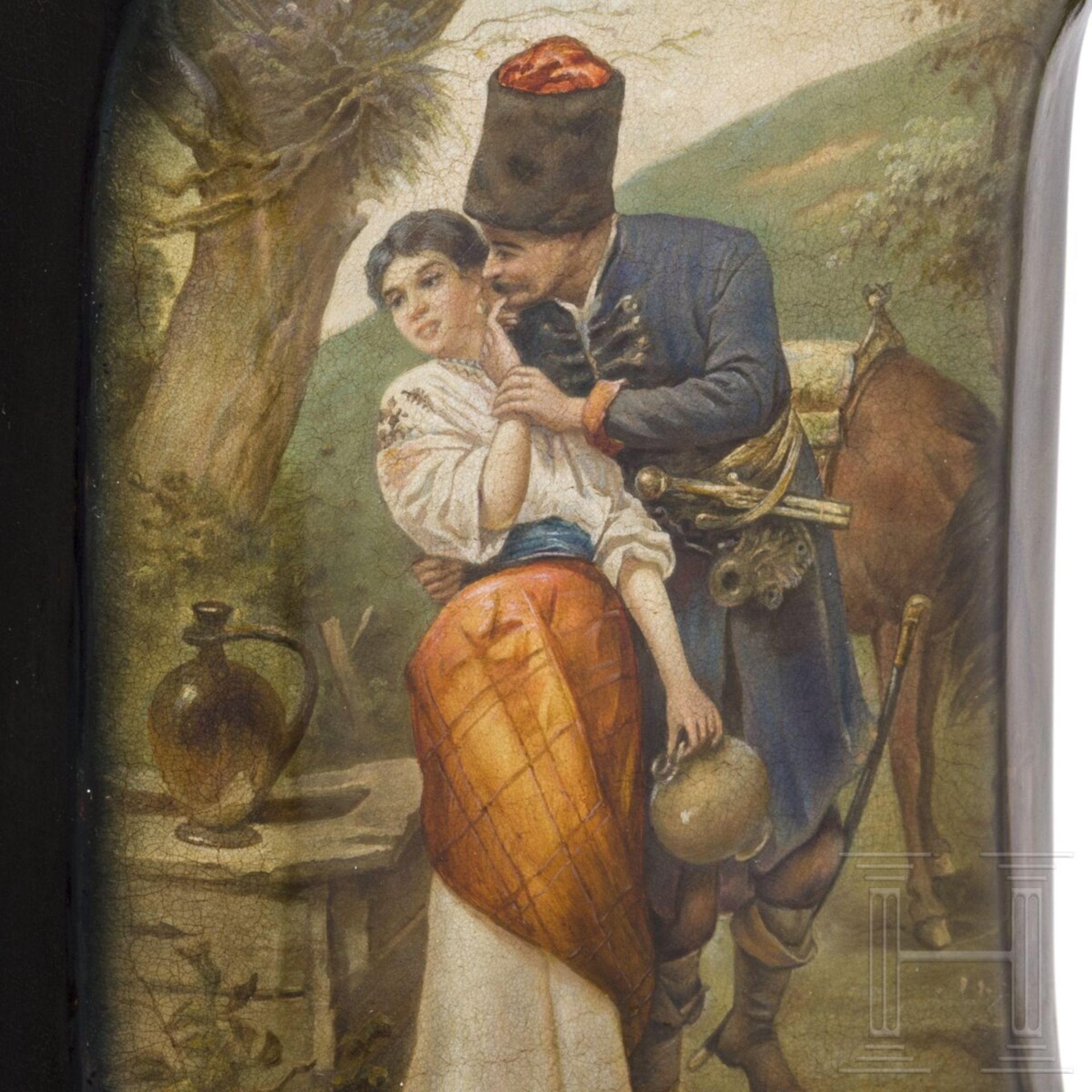 Große Lackteedose, Russland, Ostaschkowo, Werkstatt Osip F. Wischnjakow mit Söhnen, 1870 - 1872 - Image 4 of 4