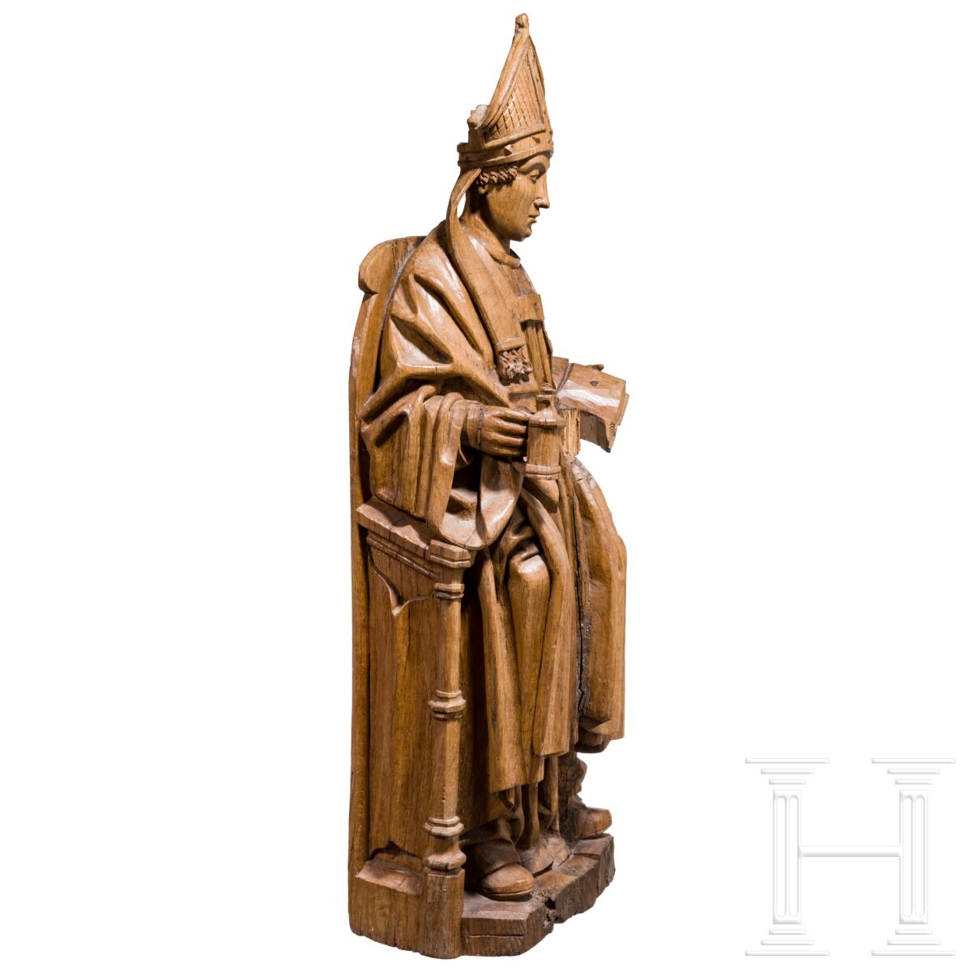 Skulptur eines thronenden Bischofs, rheinländisch, 1. Hälfte 16. Jhdt. - Bild 3 aus 6