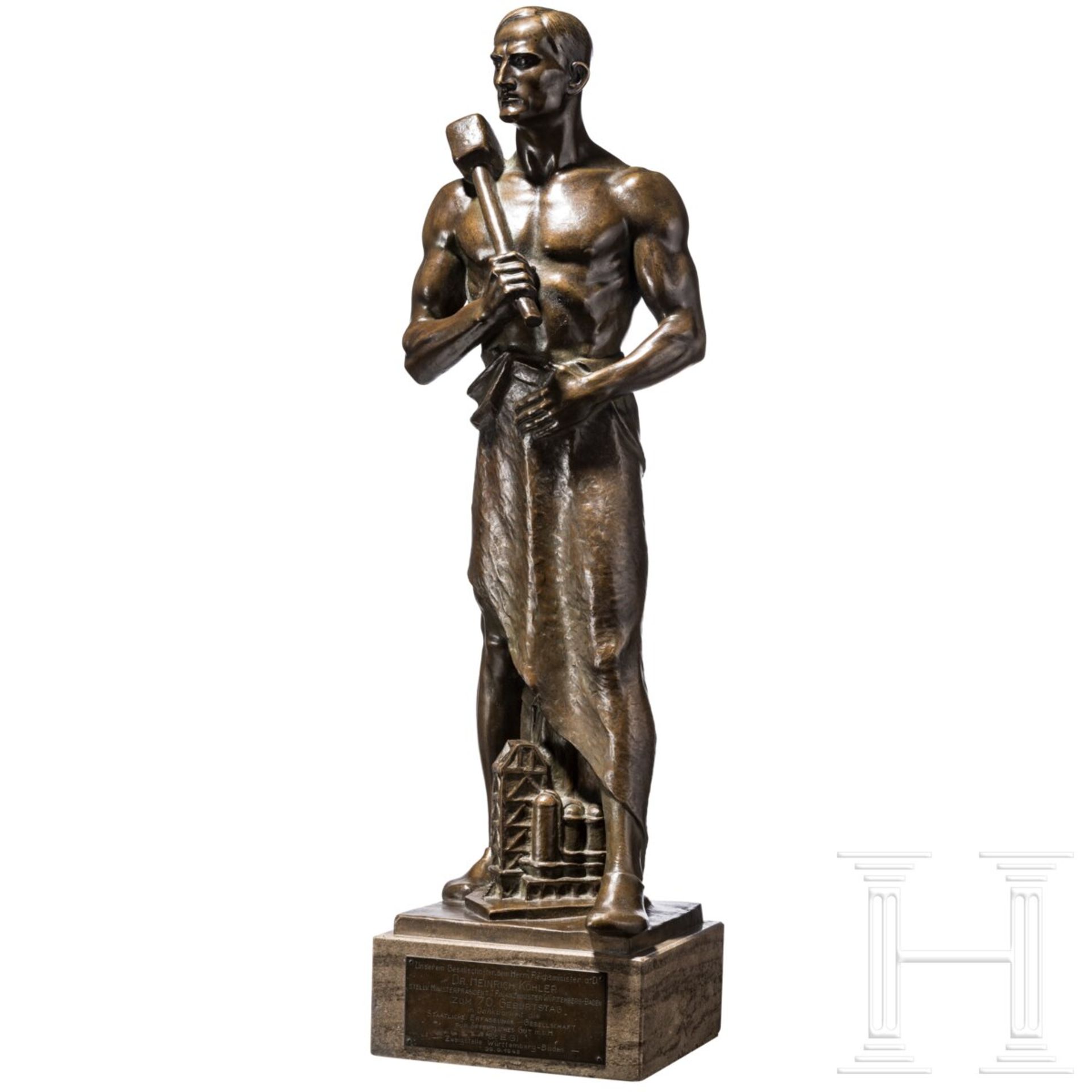 Großer Bronze-Schmied, wohl Hans Retzbach (1887 - 1976), datiert 1948, Geschenk an Heinrich Köhler ( - Bild 2 aus 6