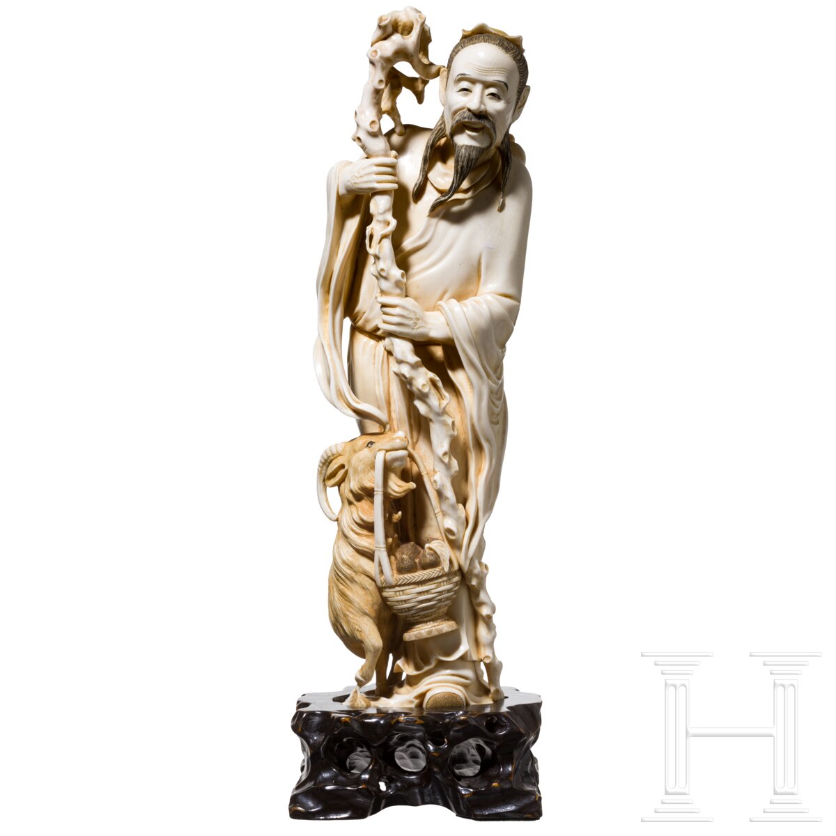 Große Elfenbeinfigur Shou Xings, China, um 1900